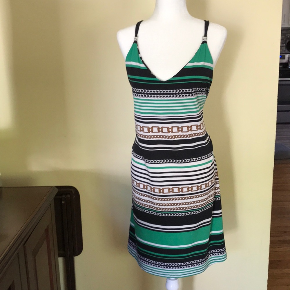 Green , black and gold sleeveless dress